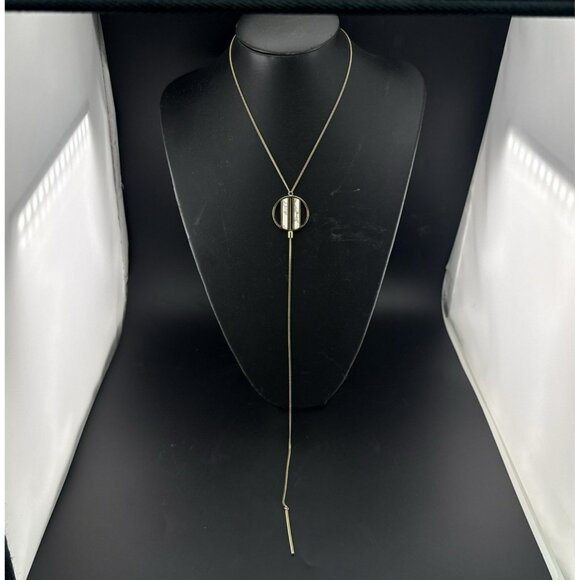 Jenny Bird Necklace Lariat Minimalist White Stone Rhine Yellow Gold Plated NEW - Picture 2 of 16